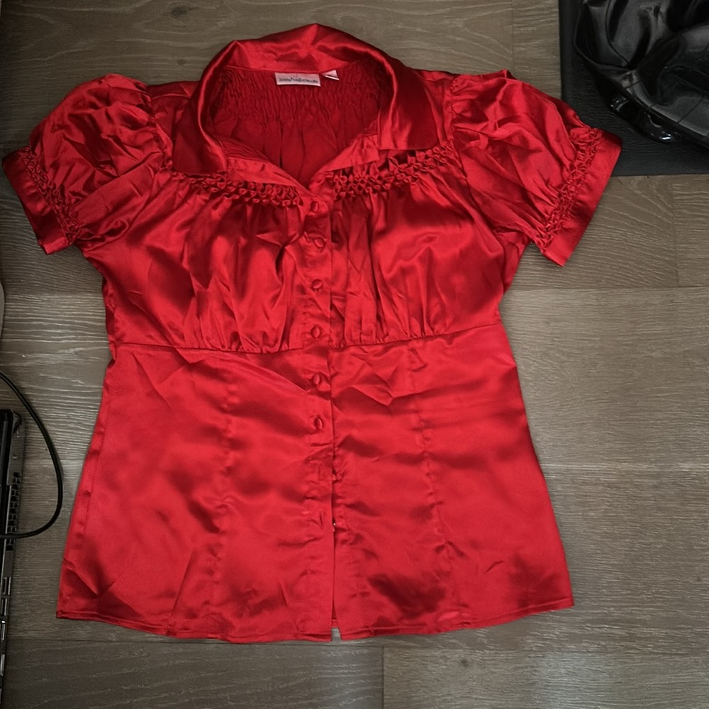 John Paul Richard Button Front Short Sleeve Blouse Size M